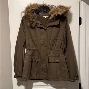 Gianni Bini army green coat with removable hood